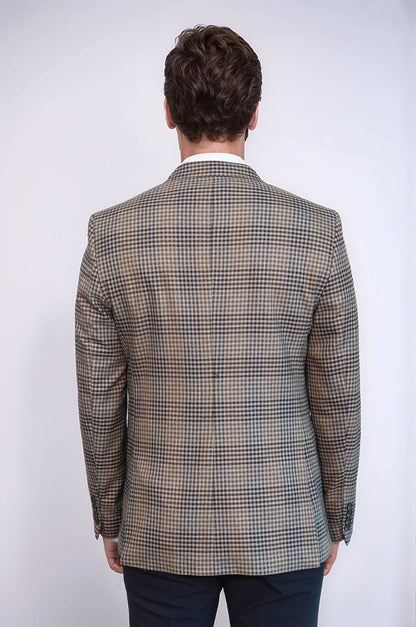 Plaid Slim-Fit Brown Men Blazer