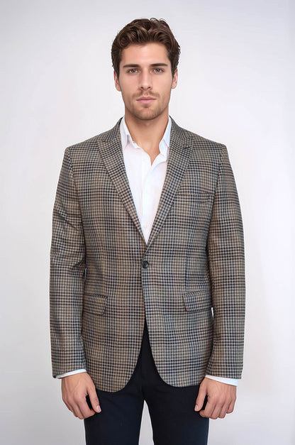 Plaid Slim-Fit Brown Men Blazer