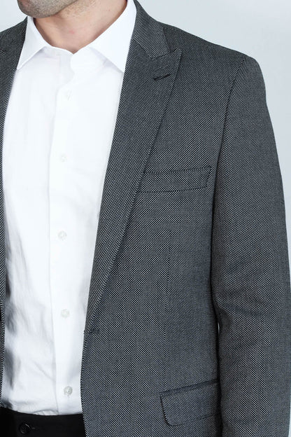 Patterned Slim-Fit Dark Grey Men Blazer - Wessi
