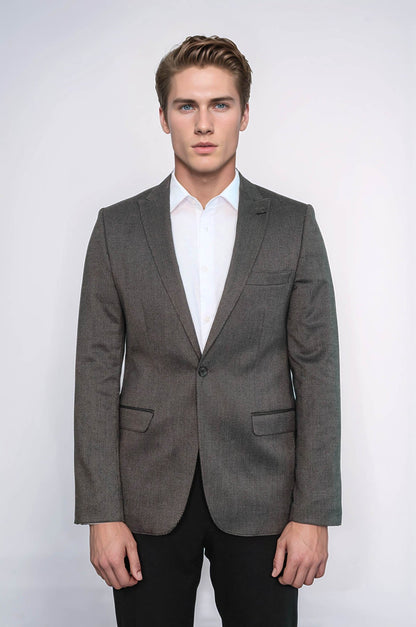 Patterned Slim-Fit Brown Men Blazer