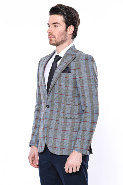 KOALA SYDNEY Checked Single Button Navy Blue Men Blazer