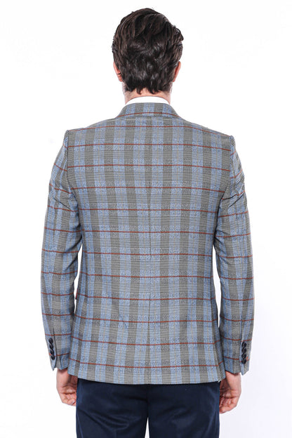 KOALA SYDNEY Checked Single Button Navy Blue Men Blazer