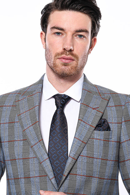 KOALA SYDNEY Checked Single Button Navy Blue Men Blazer