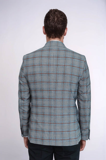 Checked Single Button Brown Men Blazer - Wessi