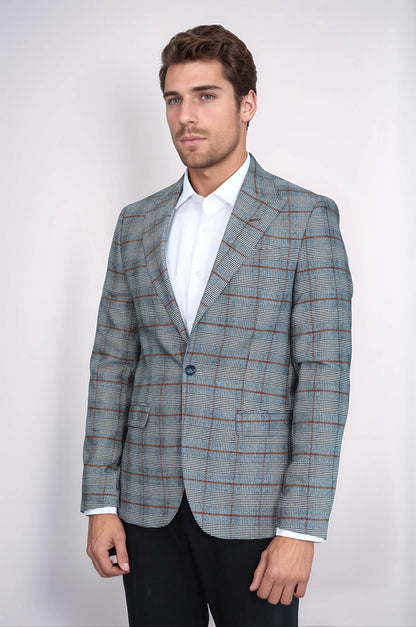 Checked Single Button Brown Men Blazer - Wessi