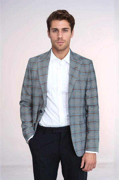 Checked Single Button Brown Men Blazer - Wessi