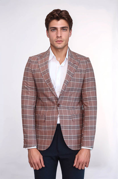 KOALA SYDNEY Checked Single Button Burgundy Men Blazer