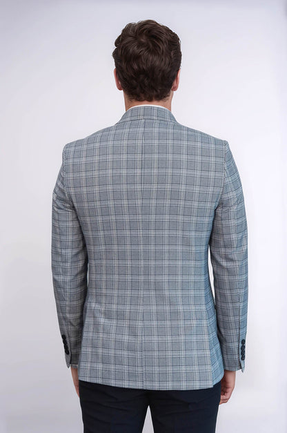 Checked Slim-Fit Grey Men's Blazer - Wessi