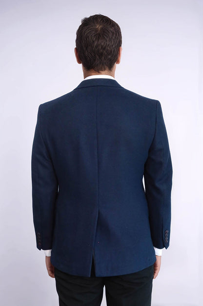 4 Drop Wool Navy Blue Men Blazer - Wessi