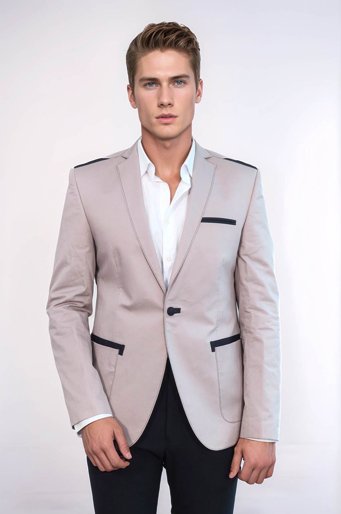 3 pocket Single Button Cotton Shoulder Stitched Light pink Jacket-Wessi
