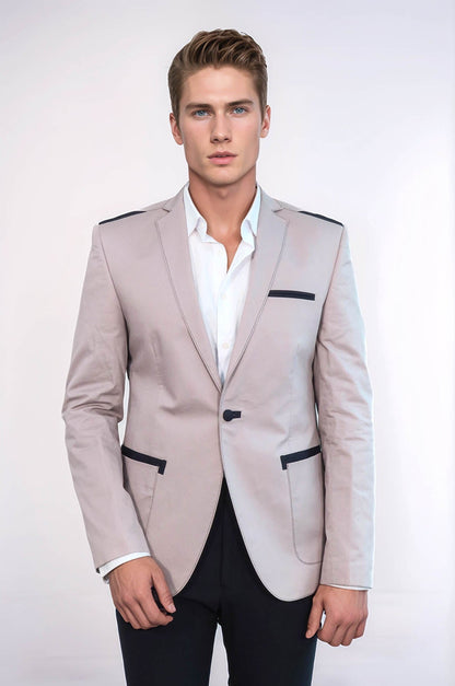 3 pocket Single Button Cotton Shoulder Stitched Light pink Jacket-Wessi