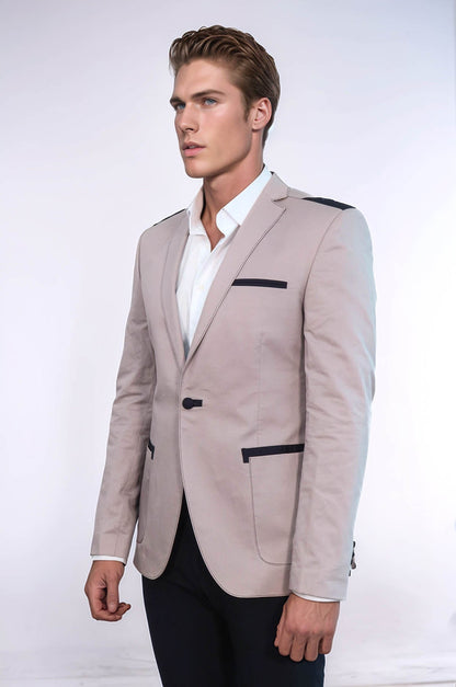 3 pocket Single Button Cotton Shoulder Stitched Light pink Jacket-Wessi