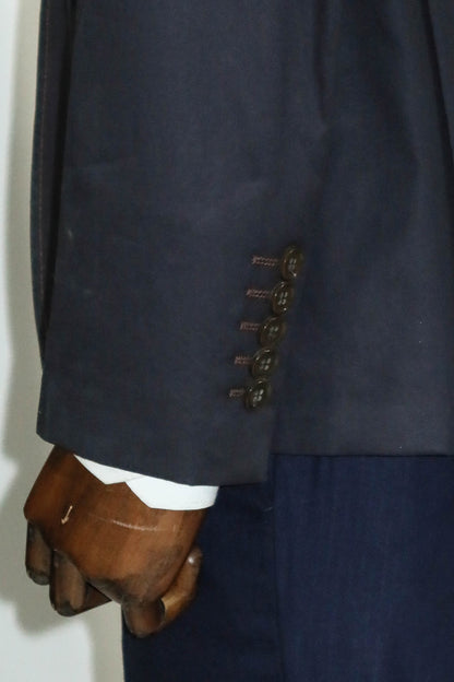 Single Button Cotton Mono Lapel Navy Blue Jacket-Wessi