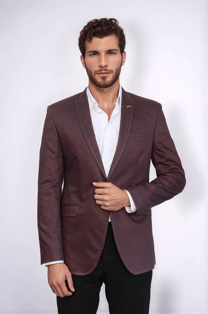 Single Button Cotton Mono Lapel Brown Jacket-Wessi