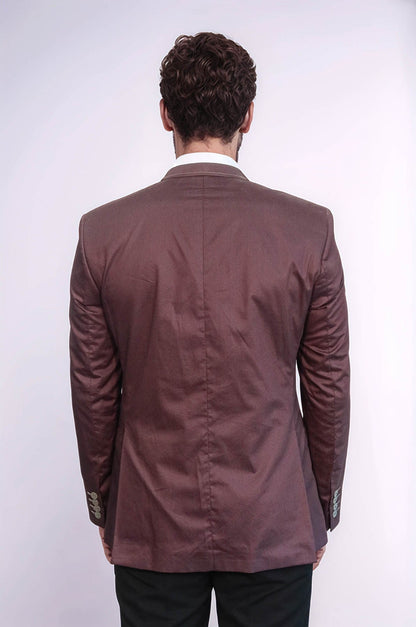 Single Button Cotton Mono Lapel Brown Jacket-Wessi