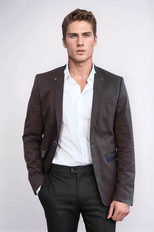 KOALA SYDNEY Single Button Standing Collar Brown Men Blazer