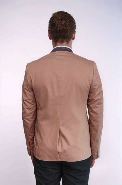 Single Button Standing Collar Beige Men Blazer