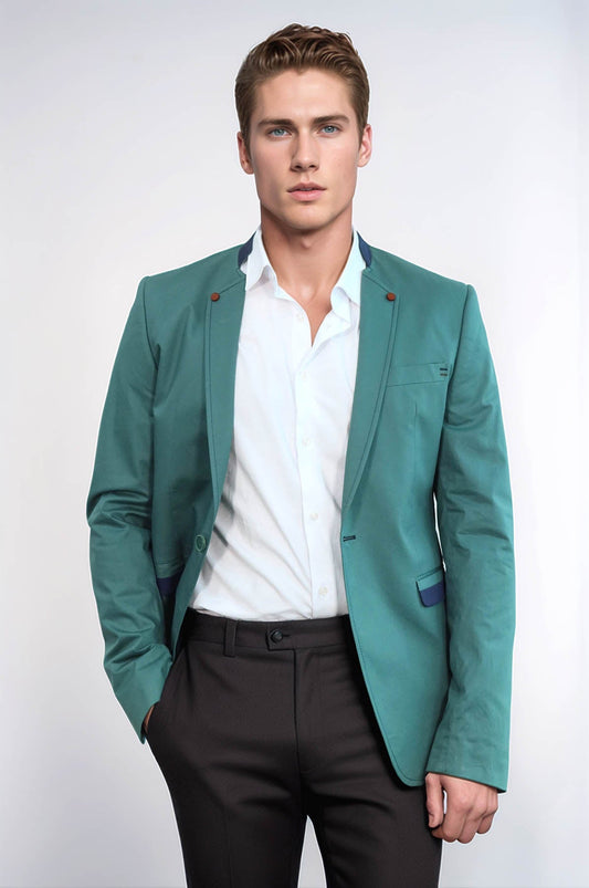 KOALA SYDNEY Single Button Standing Collar Green Men Blazer