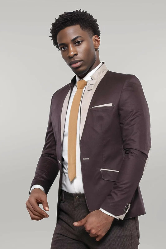 KOALA SYDNEY Single Button Collar Garni Tippet Brown Jacket-Wessi