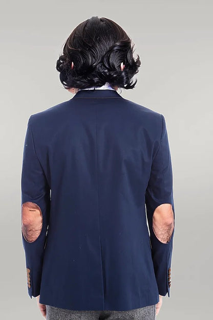 2 Buttons 3 Pockets Crested Cotton Blue Jacket
