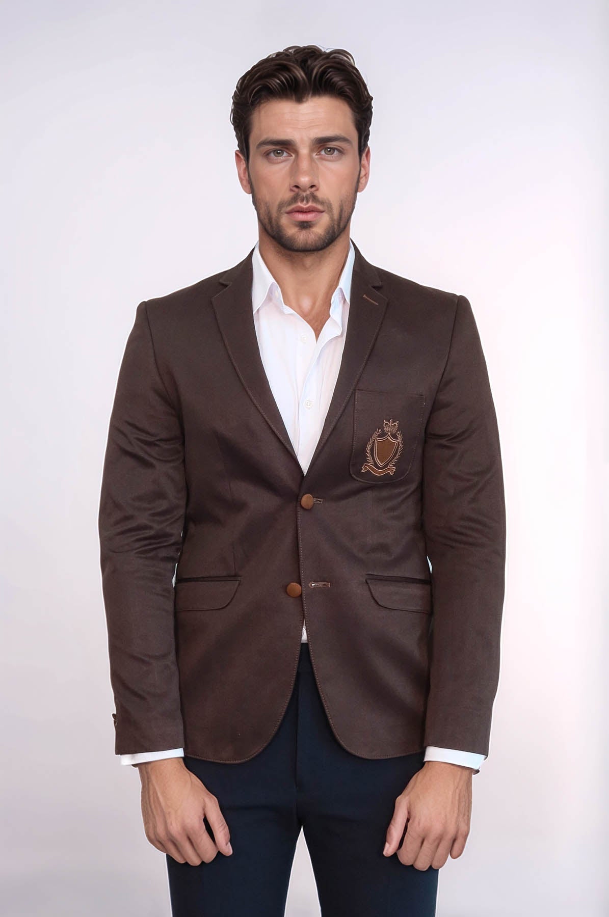 KOALA SYDNEY  2 Buttons 3 Pockets Crested Cotton Brown Jacket