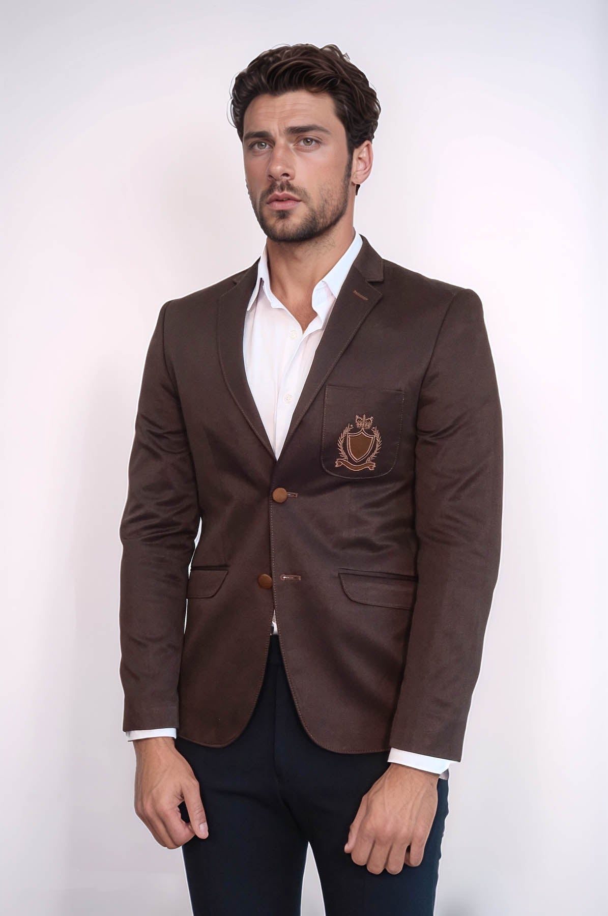 KOALA SYDNEY  2 Buttons 3 Pockets Crested Cotton Brown Jacket