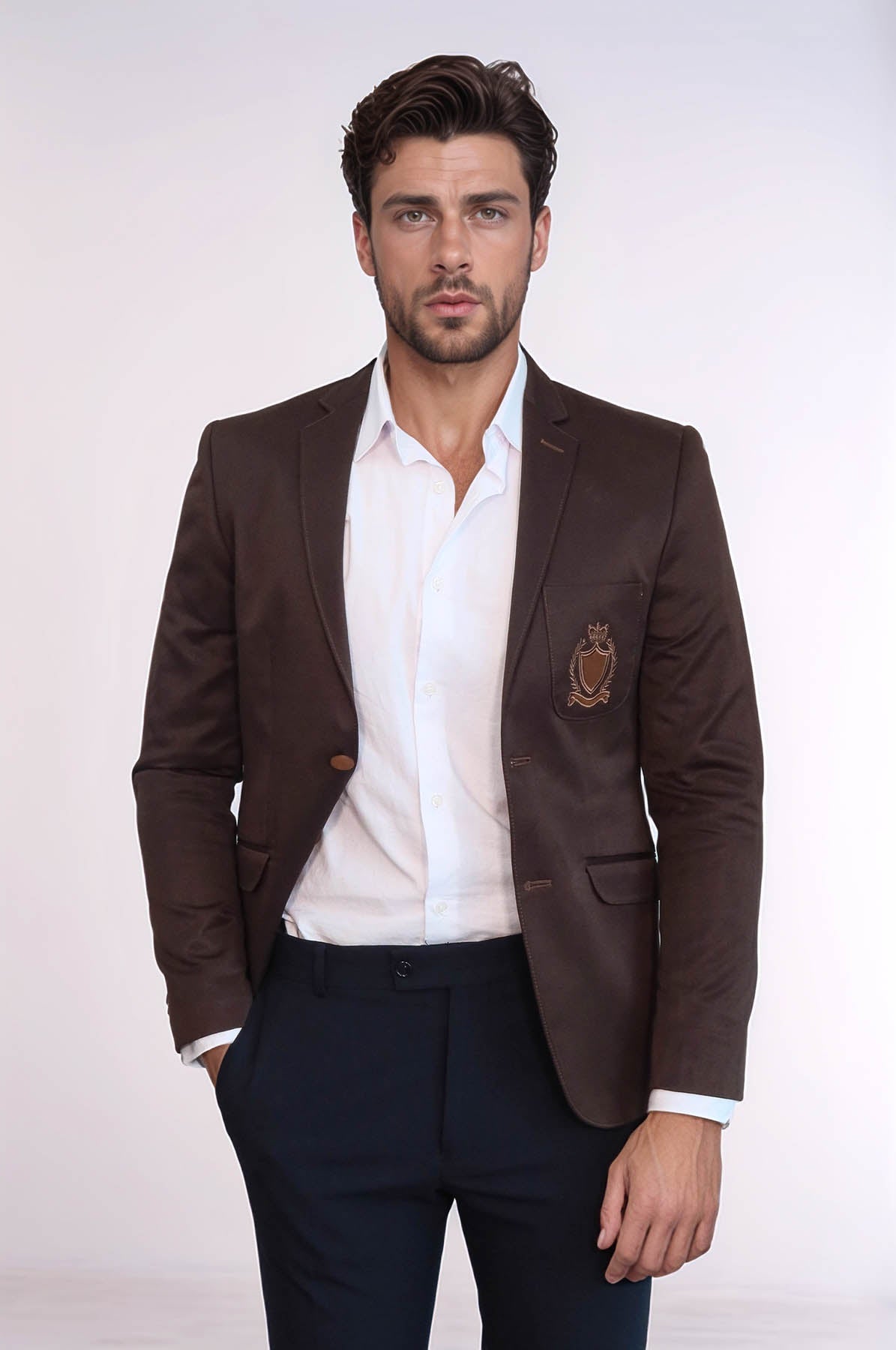 KOALA SYDNEY  2 Buttons 3 Pockets Crested Cotton Brown Jacket