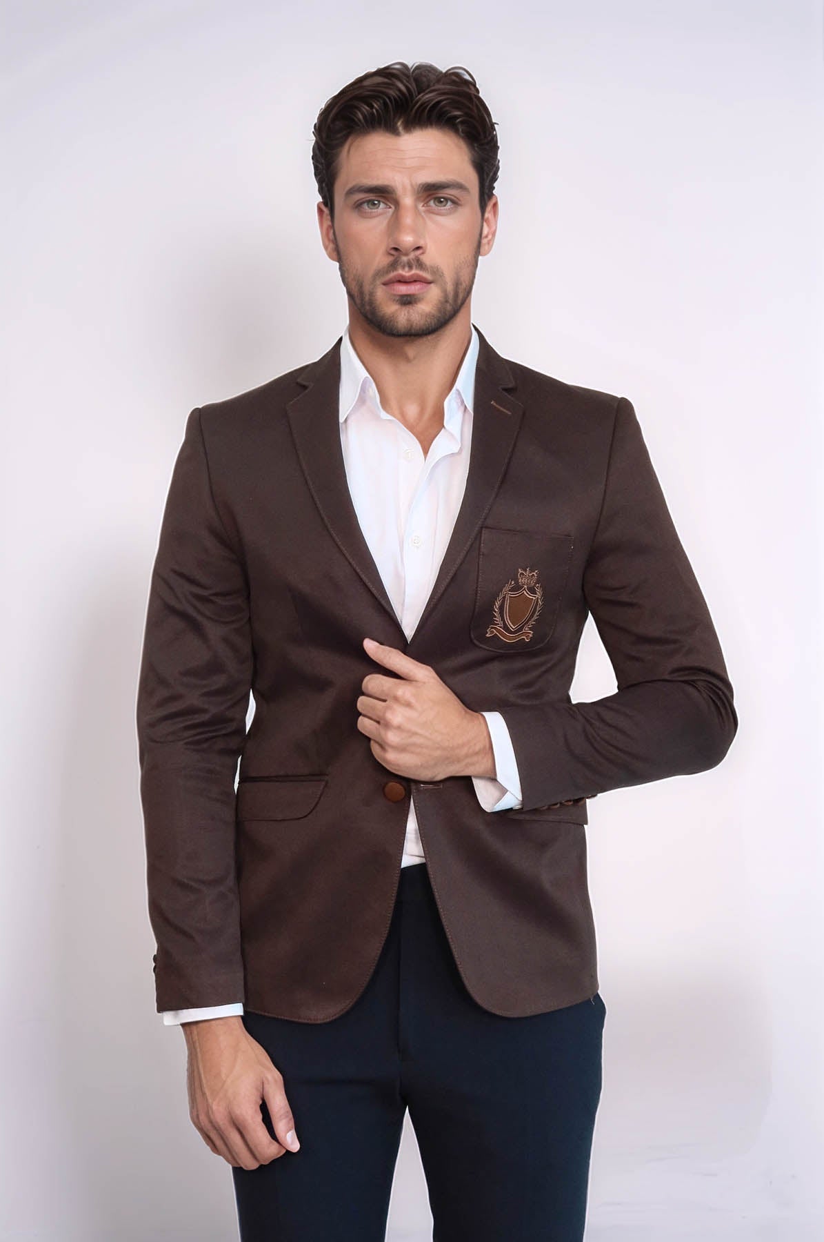 KOALA SYDNEY  2 Buttons 3 Pockets Crested Cotton Brown Jacket