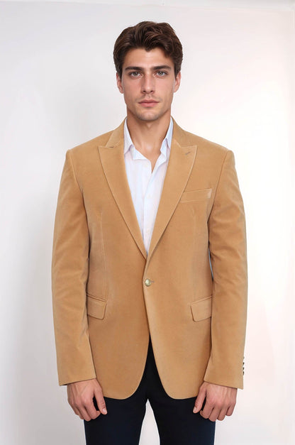 Wide Lapel Velvet Apricot Men Blazer