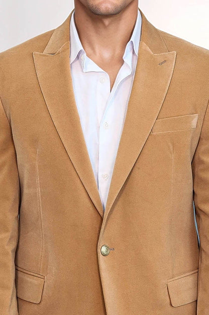 Wide Lapel Velvet Apricot Men Blazer