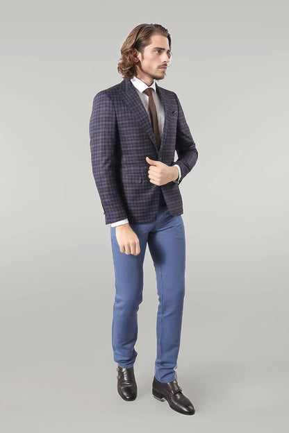 KOALA SYDNEY Double Breasted Plaid Burgundy Blazer