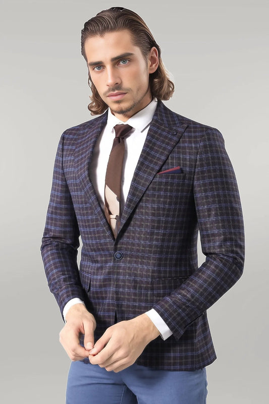KOALA SYDNEY Double Breasted Plaid Burgundy Blazer