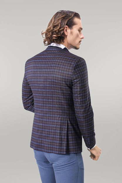 KOALA SYDNEY Double Breasted Plaid Burgundy Blazer