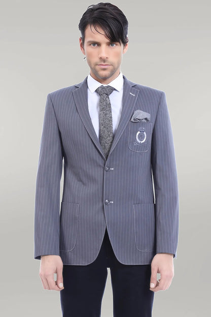KOALA SYDNEY Striped Single Slit Crested Bag Pocket Grey Jacket-Wessi