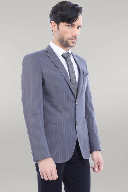 KOALA SYDNEY Striped Single Slit Crested Bag Pocket Grey Jacket-Wessi