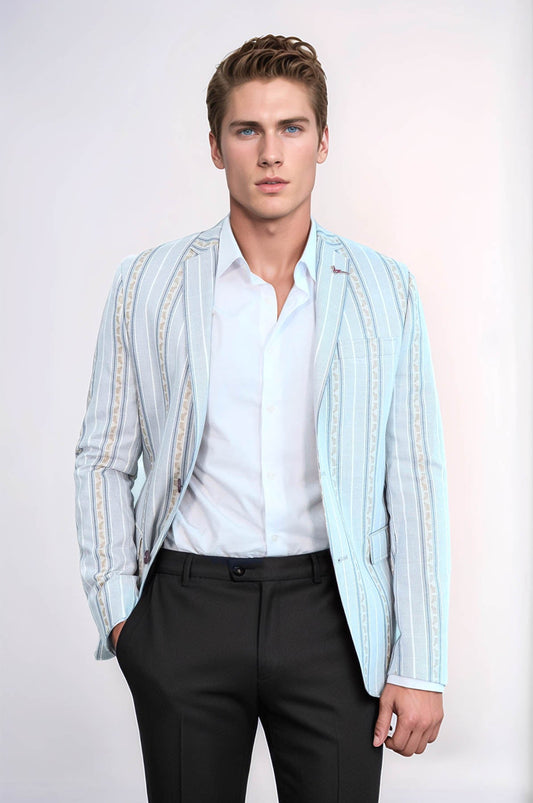 KOALA SYDNEY  Slim Fit Striped Blue Men Blazer