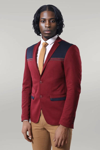 Collar Embroidery Combed Burgundy Men Jacket