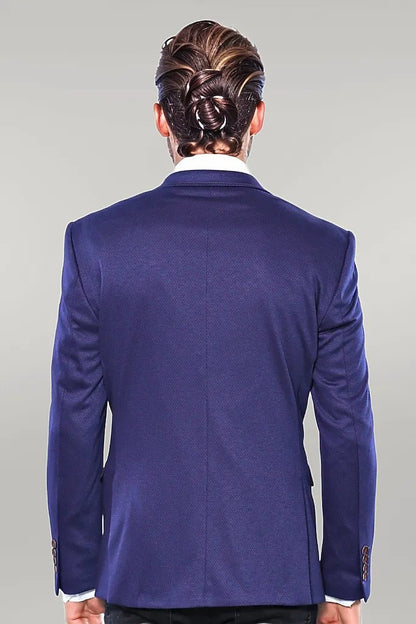 2 Button Combed Plaid Sax Blue Men Jacket