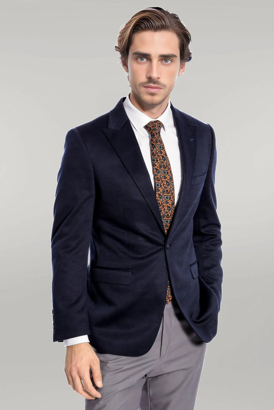 KOALA SYDNEY Navy Blue Plain Slim-Fit Jacket