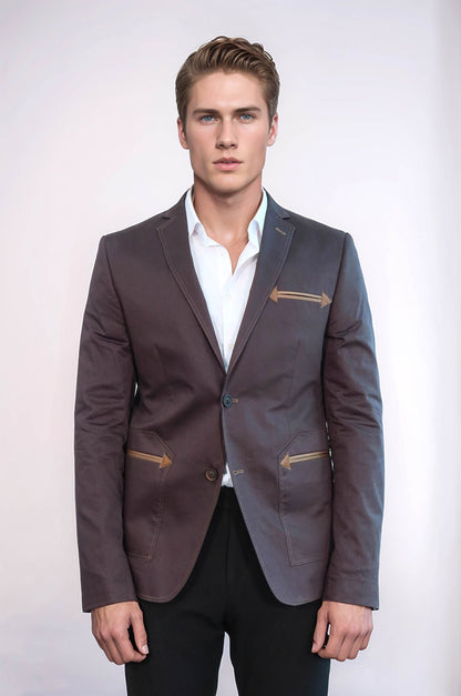 Double Button Mono Lapel Bag Pocket Cotton Brown Jacket-Wessi