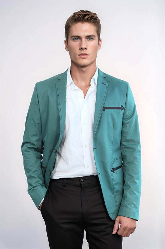 Double Button Mono Lapel Bag Pocket Cotton Green Jacket-Wessi