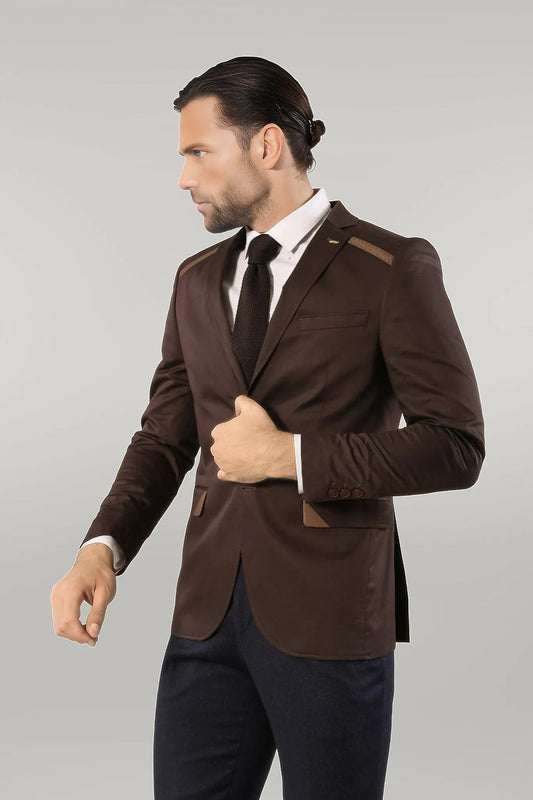 KOALA SYDNEY Double Buttons Mono Lapel Shoulder Piece Brown Jacket-Wessi