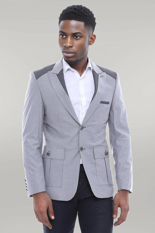 KOALA SYDNEY Double Buttons Bag Pocket Shoulder Piece Grey Jacket-Wessi