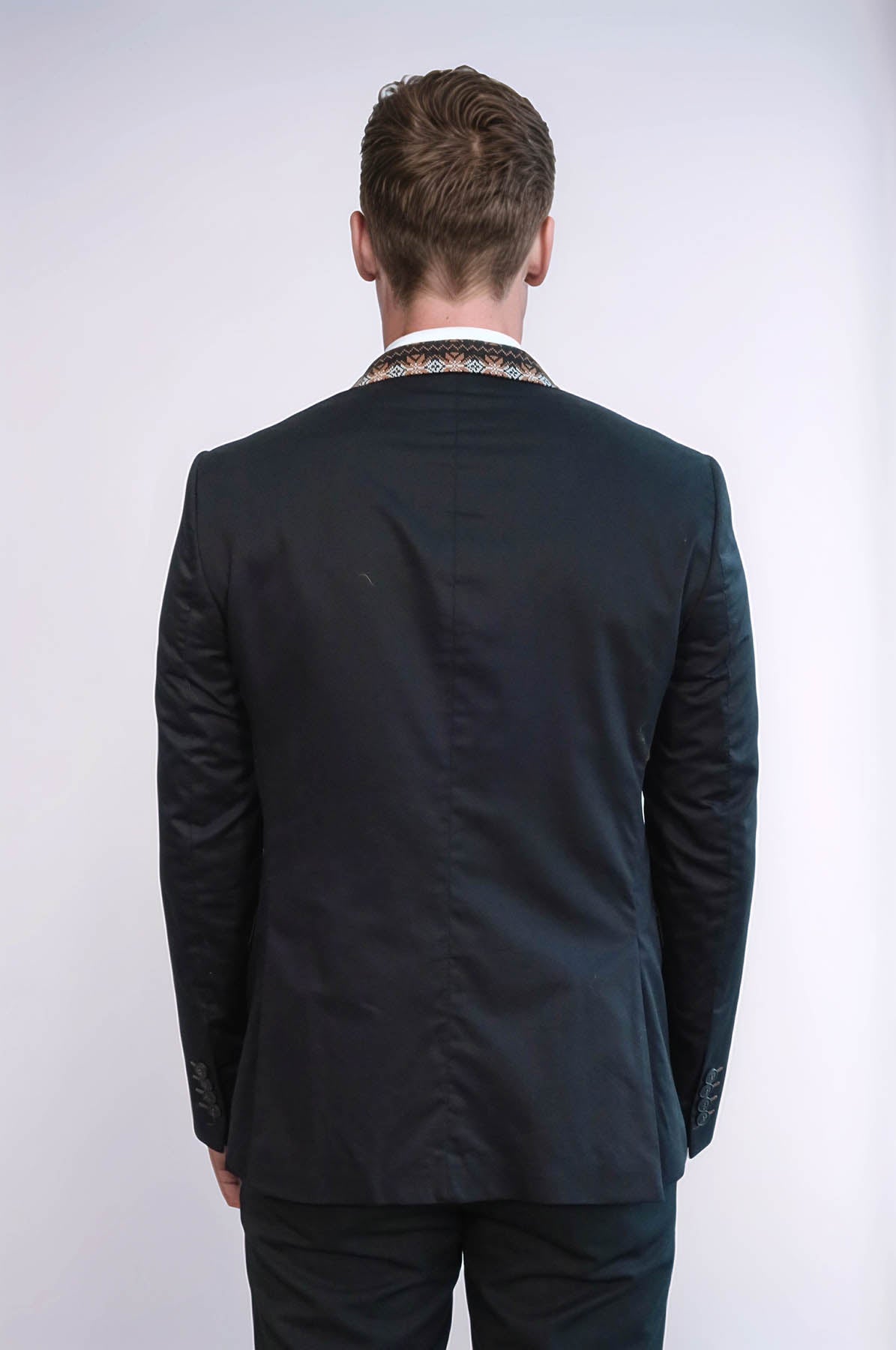 Double Buttons Knit Collar Mono Lapel Black Jacket-Wessi