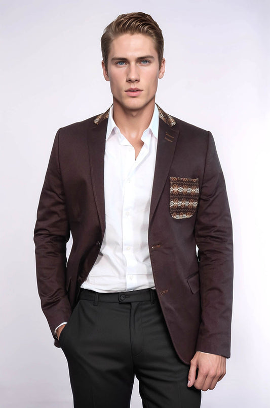 KOALA SYDNEY Double Buttons Knit Collar Mono Lapel Brown Jacket-Wessi
