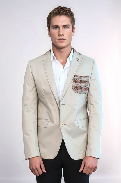 Double Buttons Knit Collar Mono Lapel Beige Jacket-Wessi