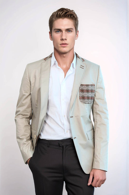 KOALA SYDNEY Double Buttons Knit Collar Mono Lapel Beige Jacket-Wessi