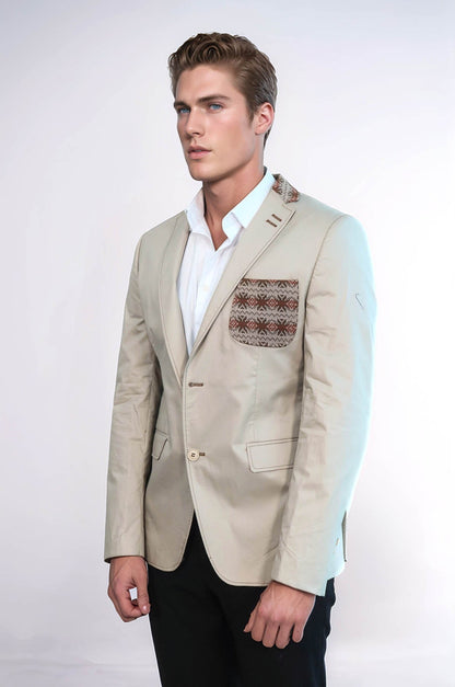Double Buttons Knit Collar Mono Lapel Beige Jacket-Wessi