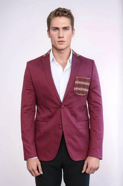 KOALA SYDNEY Double Buttons Knit Collar Mono Lapel Burgundy Jacket-Wessi