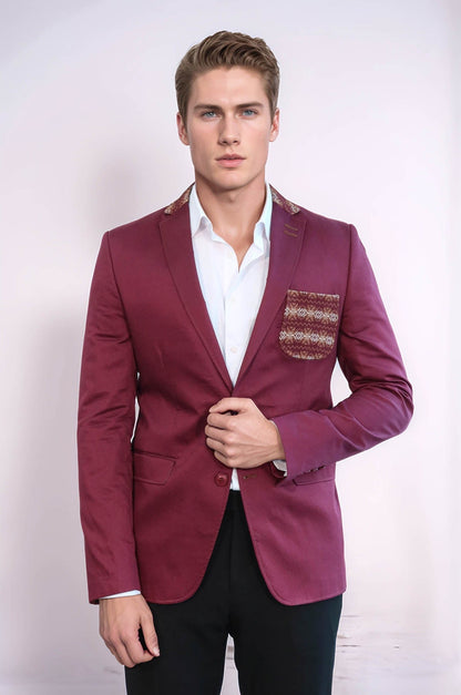 KOALA SYDNEY Double Buttons Knit Collar Mono Lapel Burgundy Jacket-Wessi